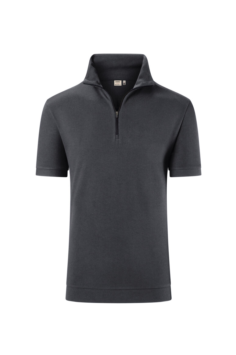 HAKRO 534 Zip-Shirt Piqué MIKRALINAR® ECO in Karbongrau – Vorderansicht