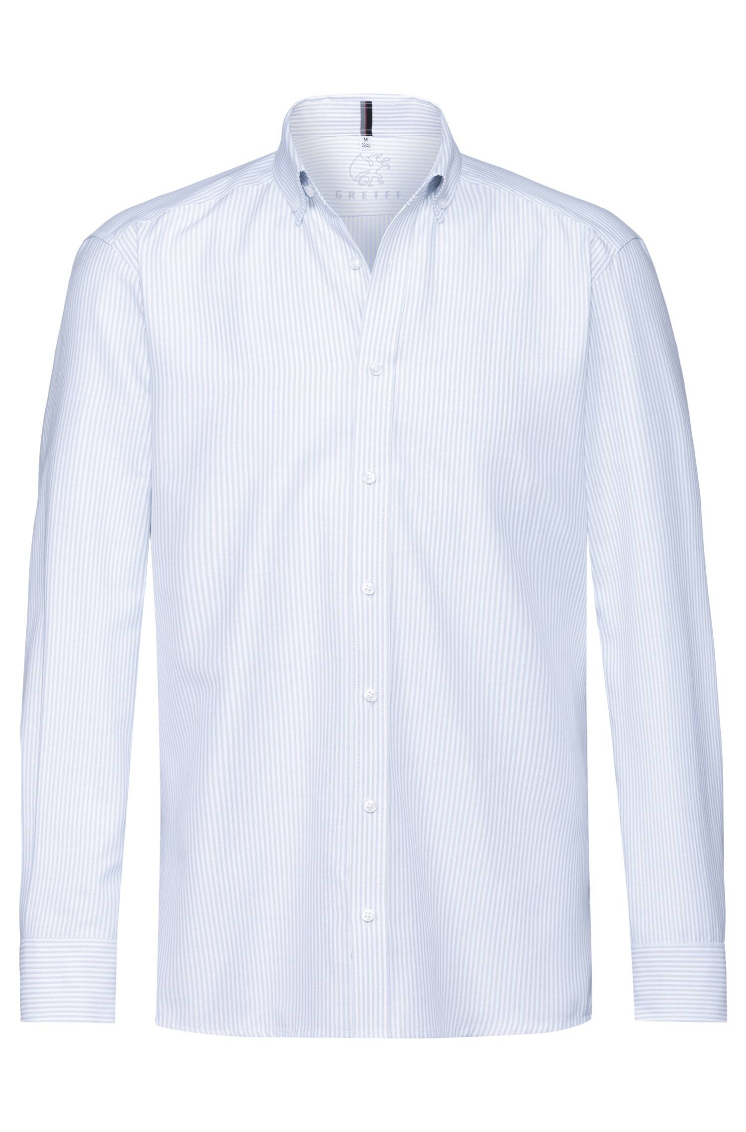 Greiff Herren-Hemd Buttondown 1/1 RF Casual in Blau/Weiß Gestreift – Vorderansicht