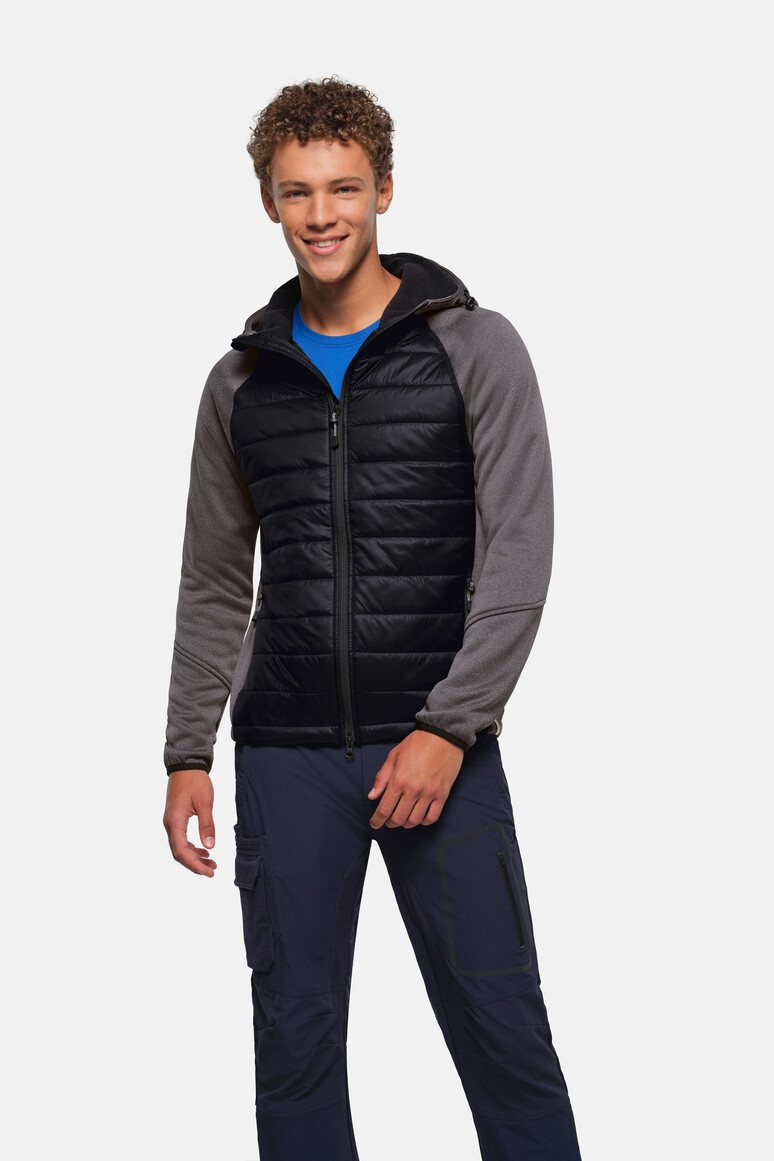 HAKRO 865 Kapuzen-Hybridjacke Contrast in Schwarz – Modellansicht