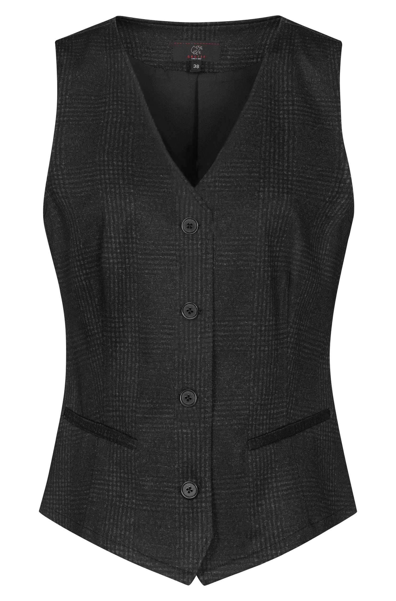 Greiff Damen-Jerseyweste RF Casual in Glencheck Anthrazit – Vorderansicht