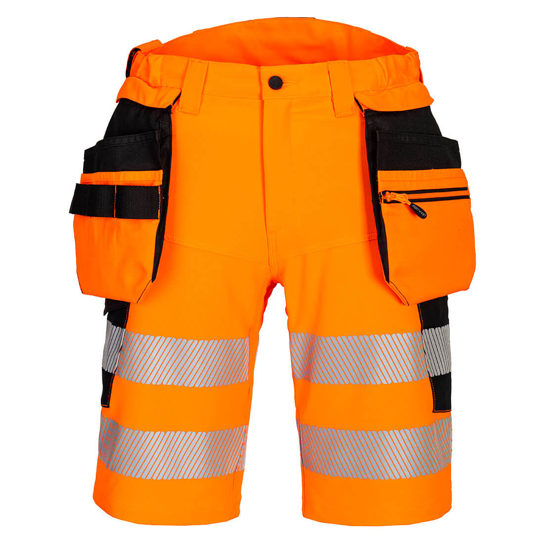 Portwest DX4 Hi-Vis Holster Pocket Shorts in Orange/Schwarz – Vorderansicht