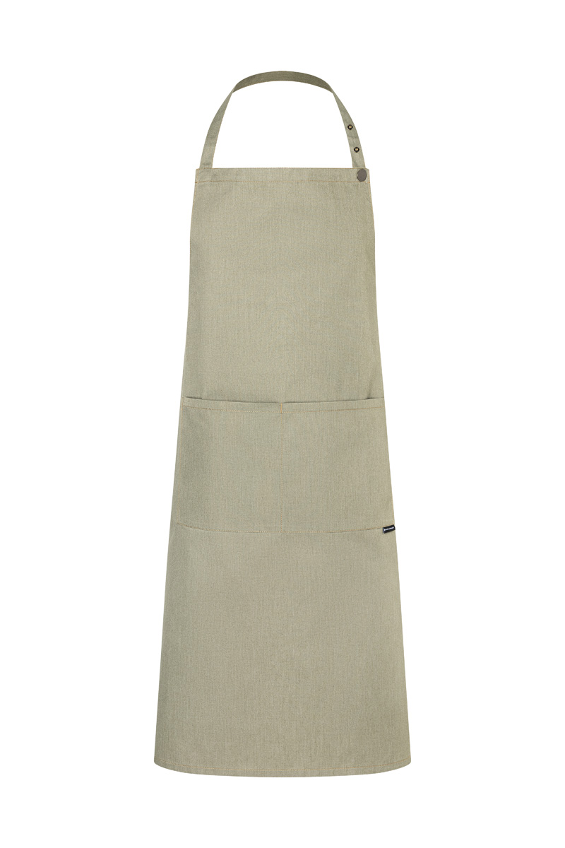 Karlowsky Latzschürze Jeans-Style in Vintage Moss Green – Vorderansicht