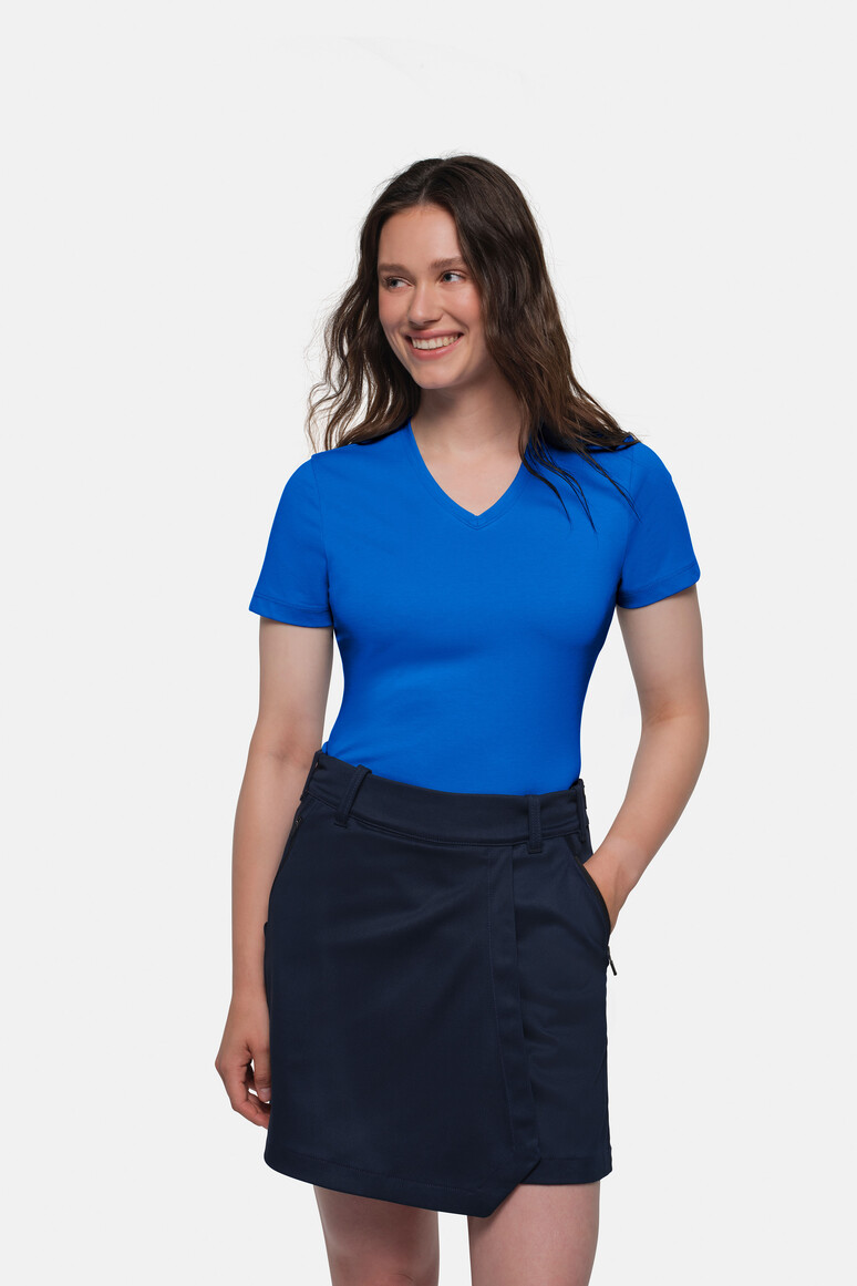 HAKRO 169 COTTON TEC® Damen V-Shirt in Royalblau – Modellansicht
