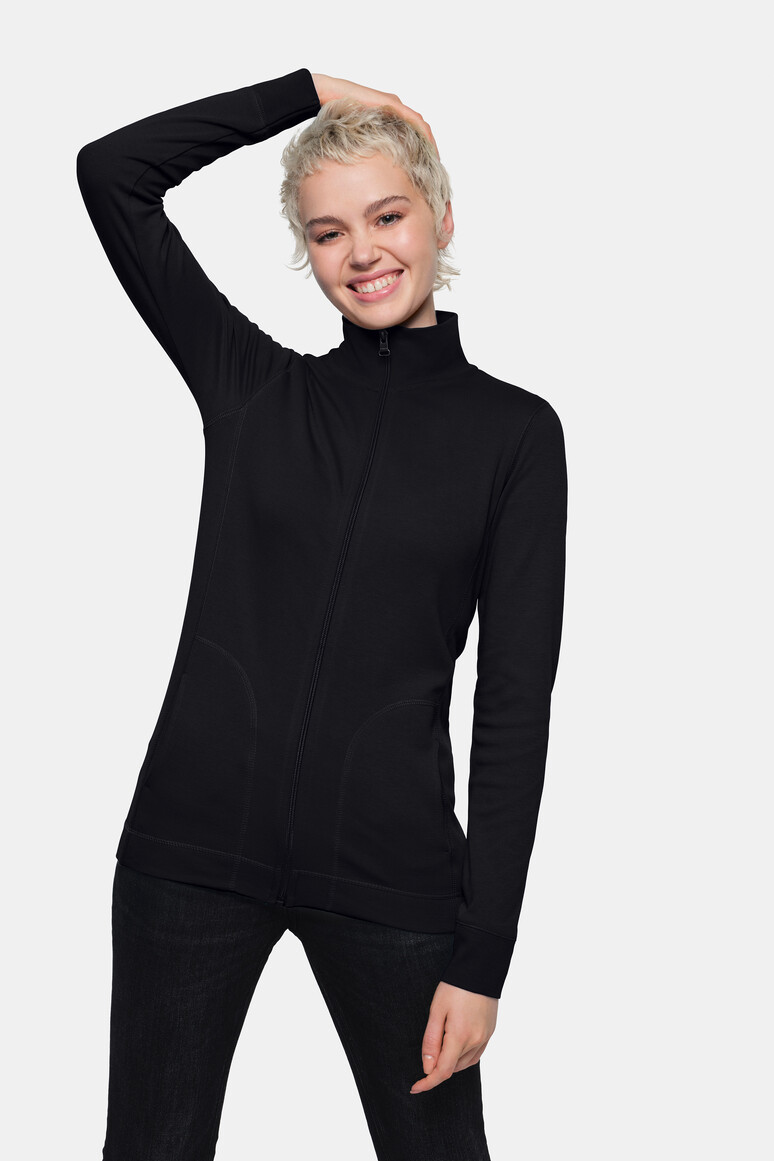 HAKRO 227 Damen Interlockjacke in Schwarz – Modellansicht