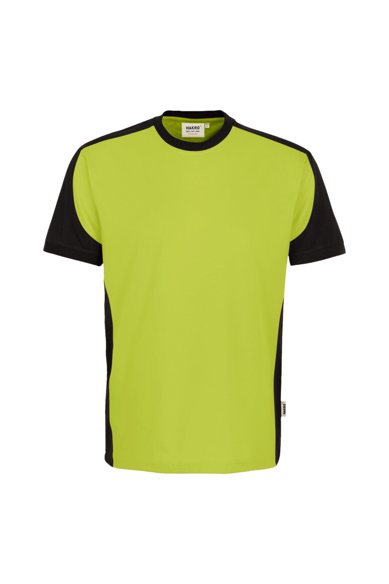 HAKRO 590 T-Shirt Contrast MIKRALINAR® ECO in Kiwi/Schwarz – Vorderansicht