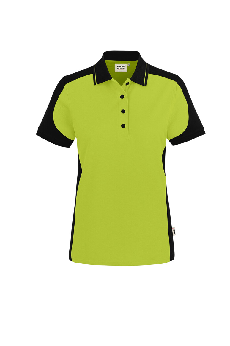 HAKRO 339 Damen Poloshirt Contrast MIKRALINAR® ECO in Kiwi/Schwarz – Vorderansicht