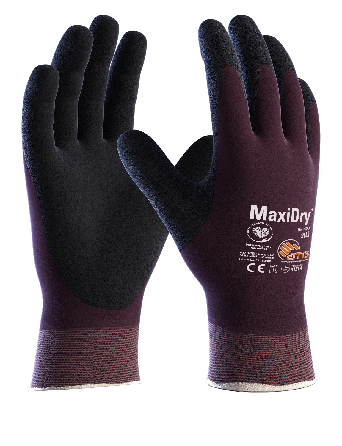 ATG® MaxiDry®  Nylon-Strickhandschuhe (56-427) in Lila/Schwarz – Vorderansicht