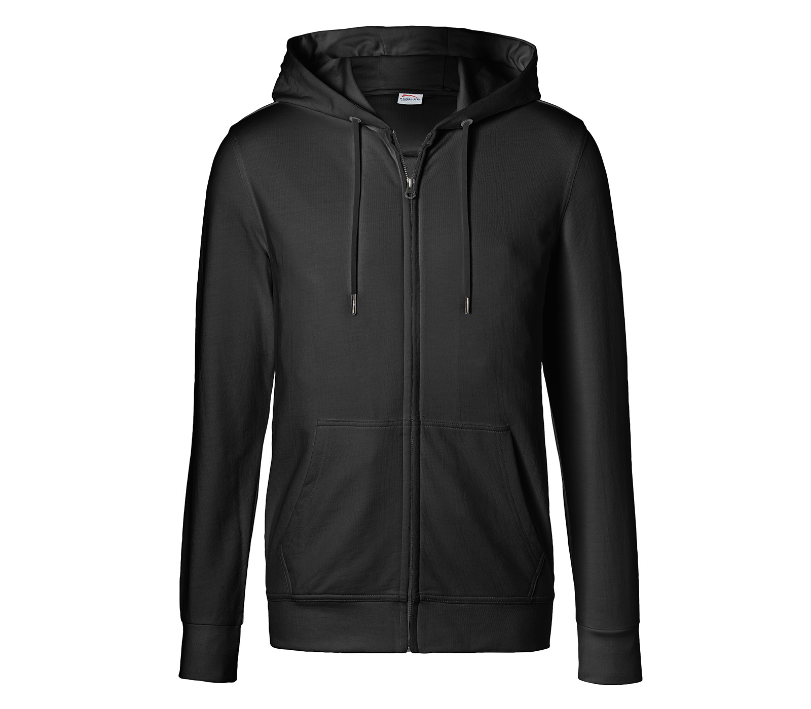 KÜBLER SHIRTS Kapuzen-Sweatjacke in Schwarz – Vorderansicht