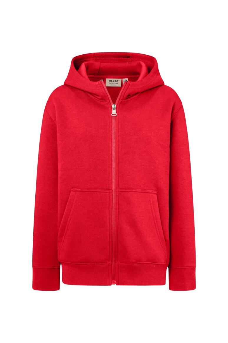 HAKRO 565 Kinder Kapuzen-Sweatjacke Bio-Baumwolle in Rot – Vorderansicht