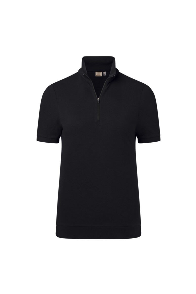 HAKRO 334 Damen Zip-Shirt Piqué MIKRALINAR® ECO in Schwarz – Vorderansicht