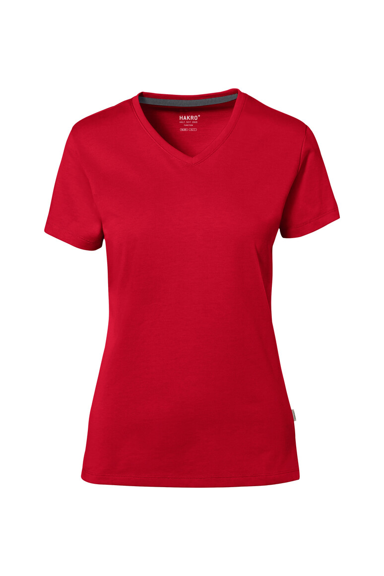 HAKRO 169 COTTON TEC® Damen V-Shirt in Rot – Vorderansicht
