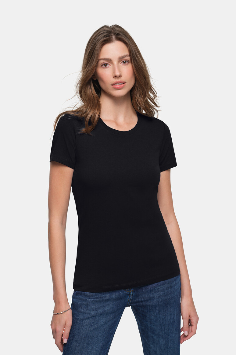 HAKRO 127 Damen T-Shirt Classic in Schwarz – Modellansicht