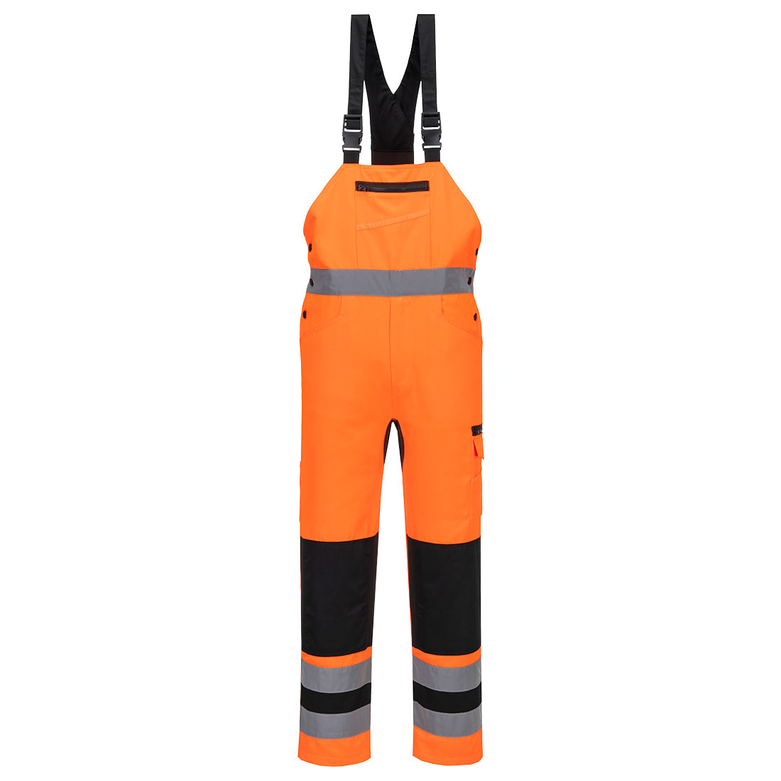 Portwest WX2 Eco Hi-Vis Bib & Brace in Orange/Schwarz – Vorderansicht
