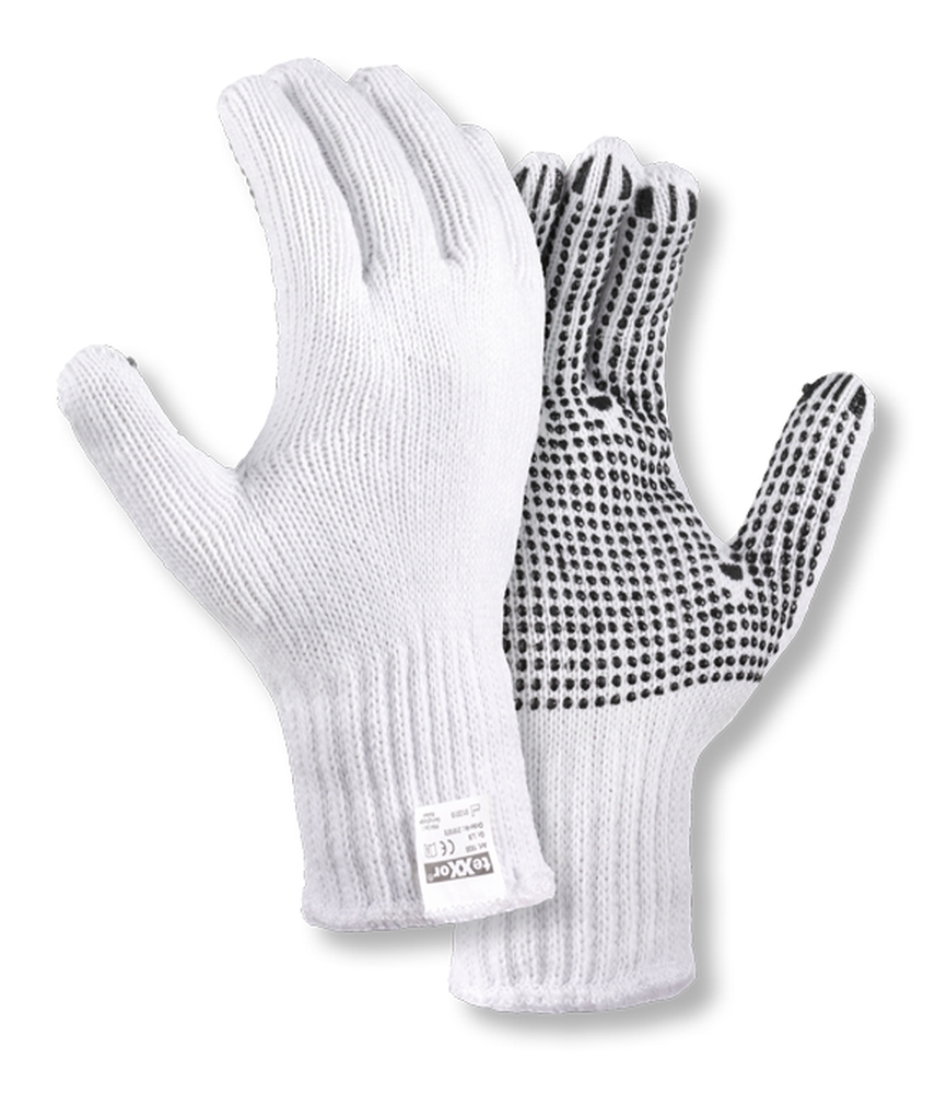 teXXor® Grobstrick-Handschuhe BAUMWOLLE/POLYESTER in Weiß/Schwarze Noppen – Vorderansicht