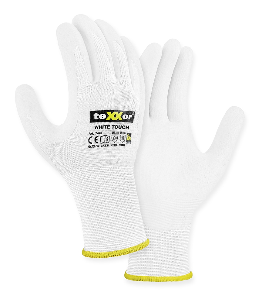 teXXor® Nylon-Strickhandschuhe WHITE TOUCH® in Weiß/Weiß – Vorderansicht
