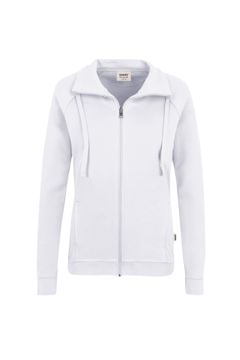 HAKRO 406 Damen Sweatjacke Premium in Weiß – Vorderansicht
