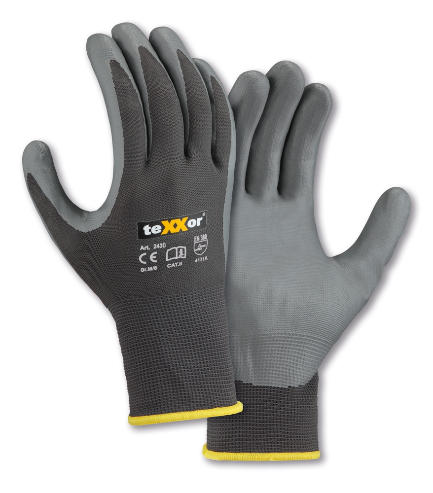 teXXor® Polyester-Handschuhe NITRIL BESCHICHTET in Grau/Grau – Detailansicht