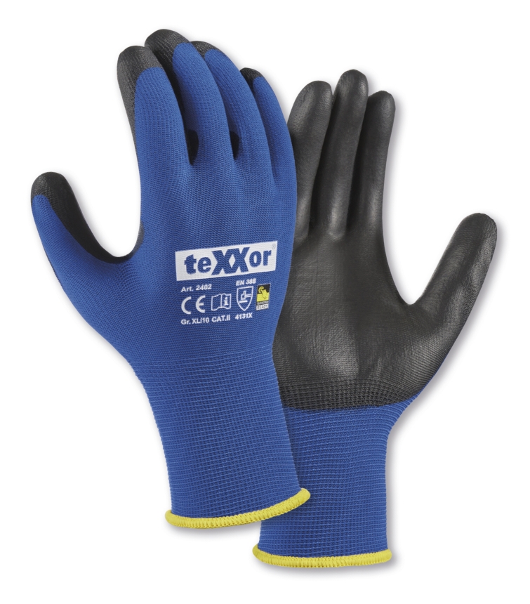 teXXor® Nylon-Strickhandschuhe TOUCH in Blau/Schwarz – Detailansicht