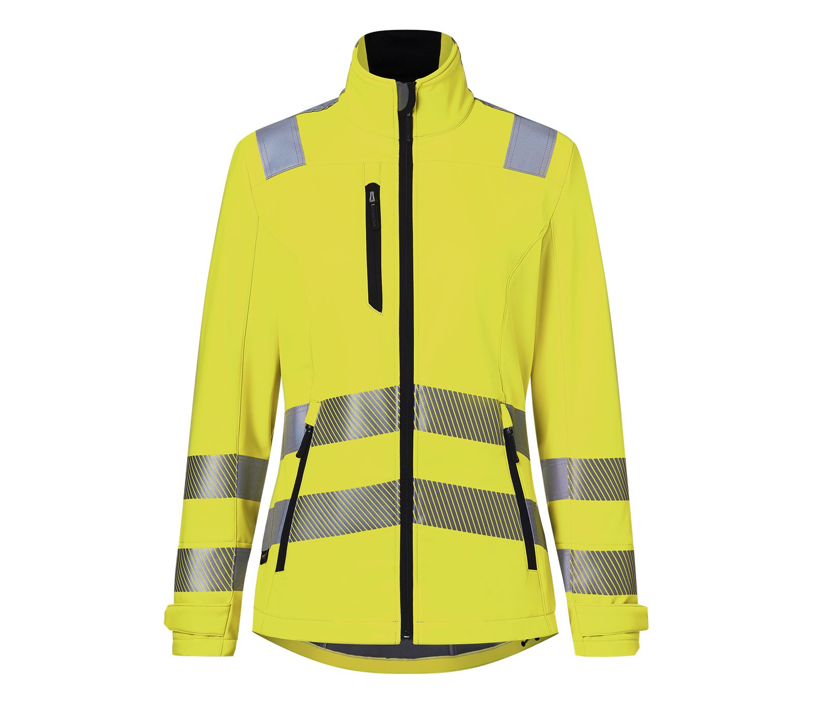 KÜBLER REFLECTIQ Softshell Jacke Damen PSA 2 in Warngelb – Vorderansicht