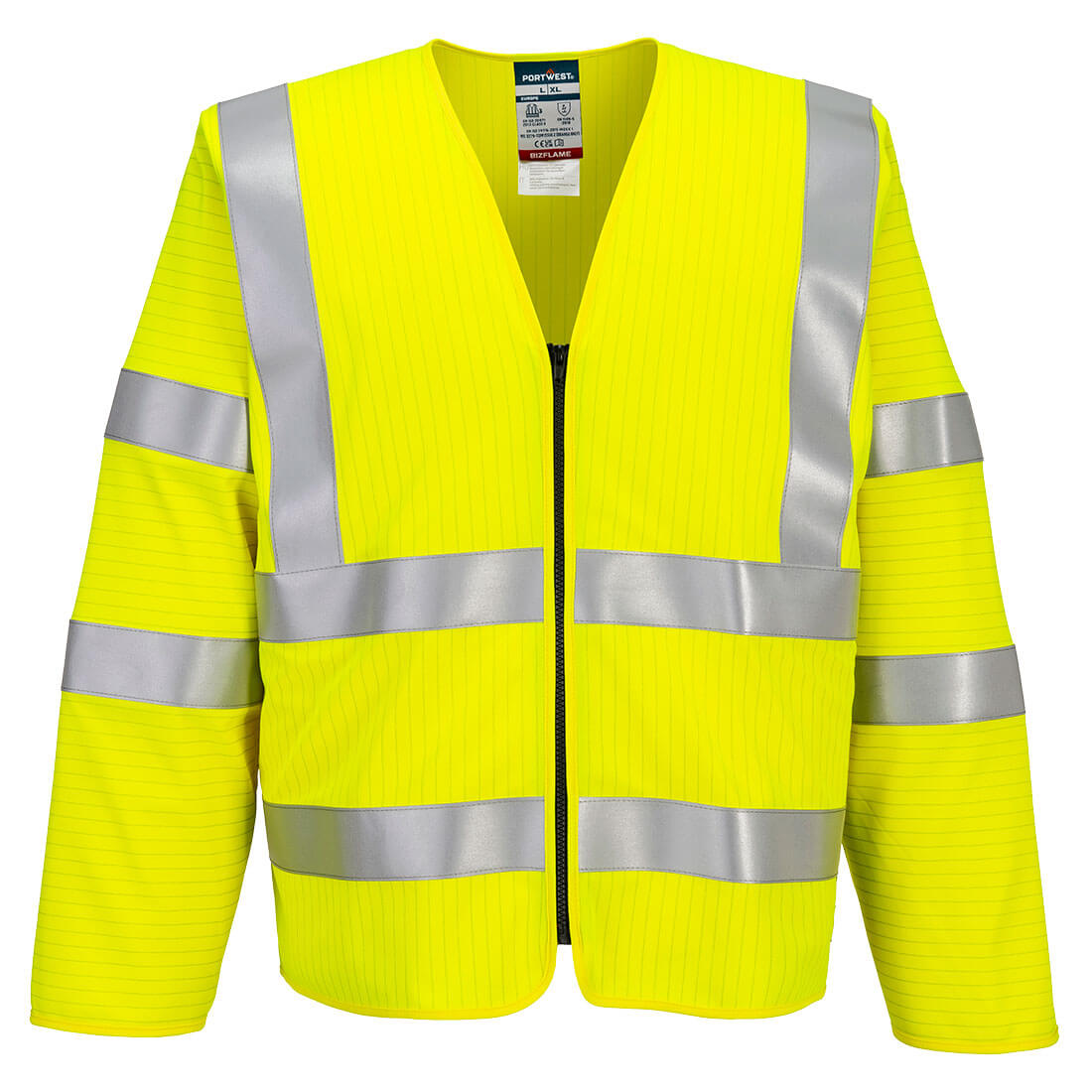 Portwest Bizflame Hi-Vis FR Long Sleeve Zip Vest in Gelb – Vorderansicht