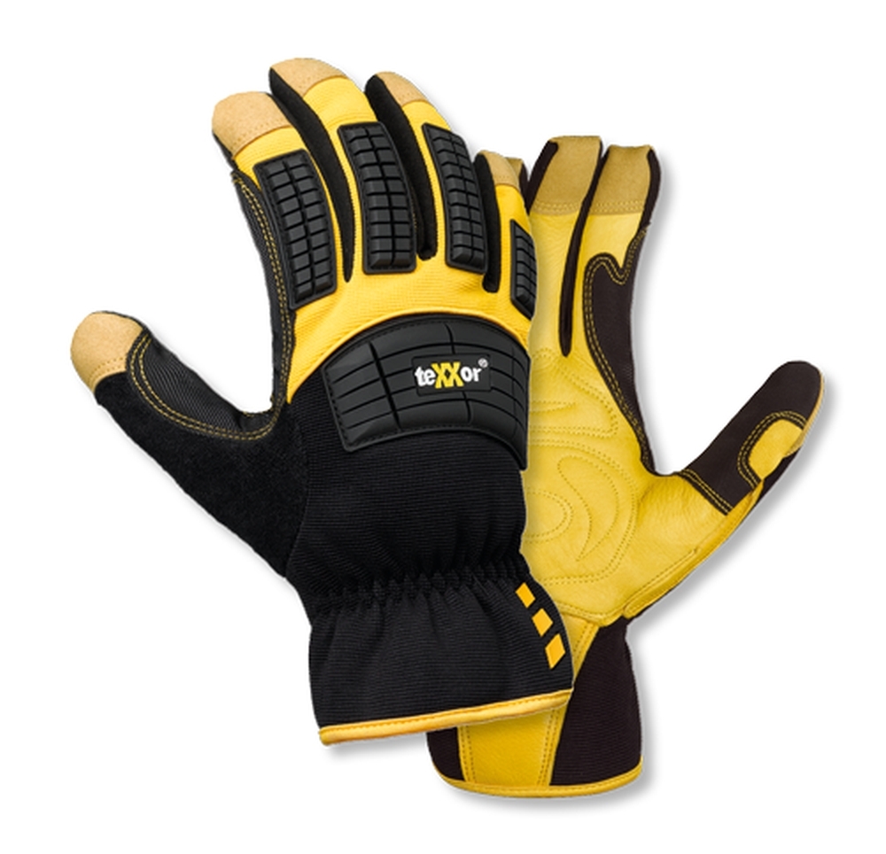 teXXor® topline Kuhleder-Handschuhe OCALA, SB-Verpackung in Gelb/Schwarz – Vorderansicht