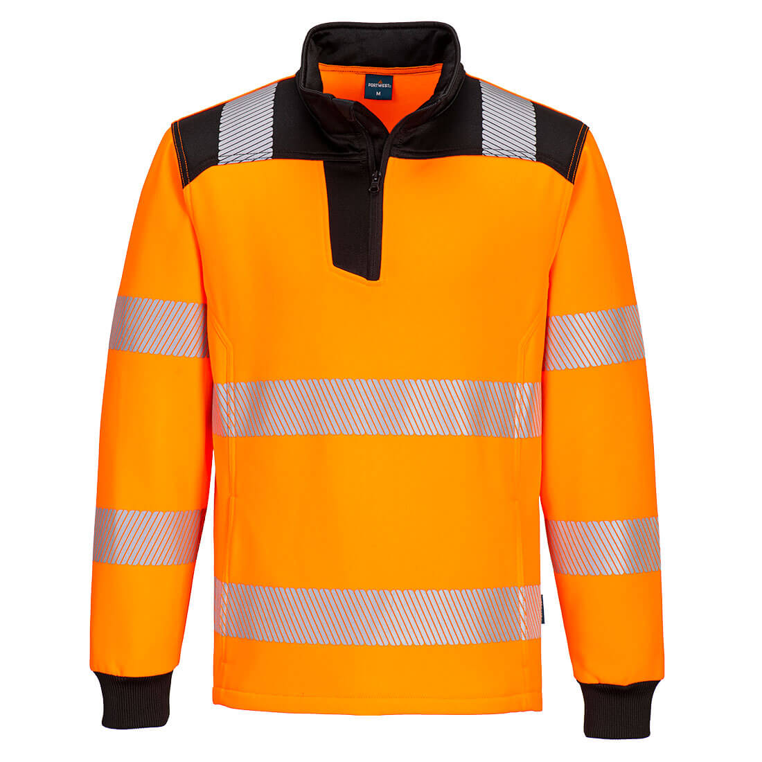 Portwest PW3 Hi-Vis 1/4 Zip Sweatshirt in Orange/Schwarz – Vorderansicht