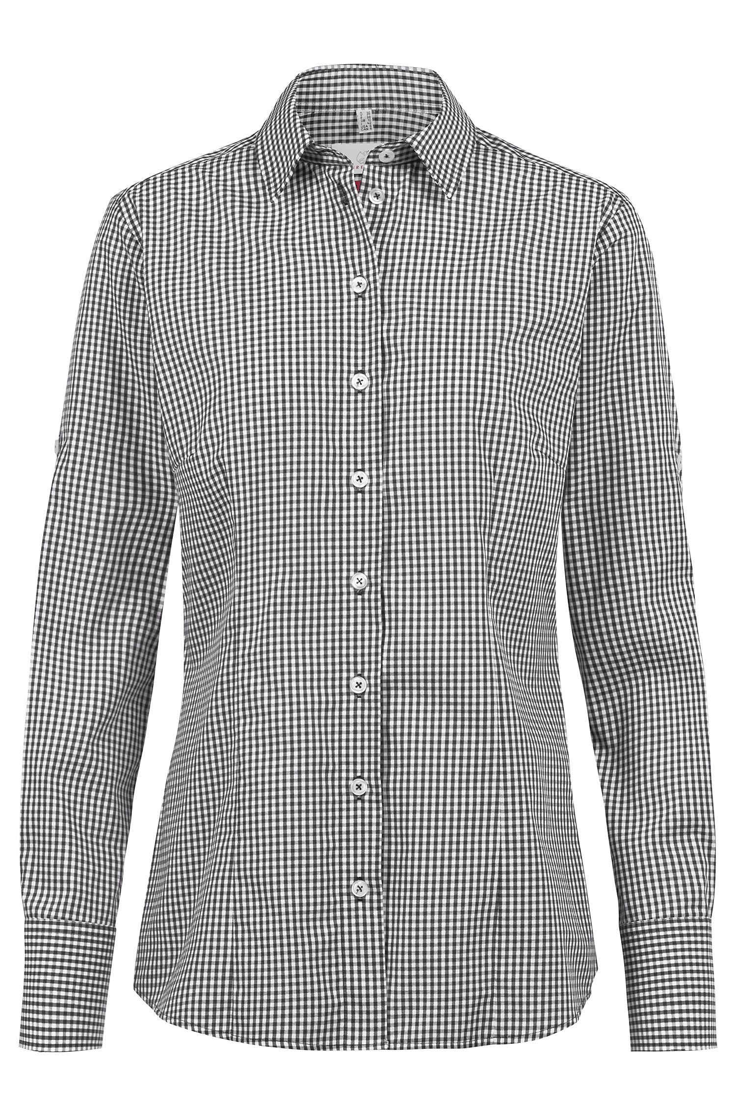 Greiff Damen-Bluse 1/1 RF Basic in Vichy Karo Schwarz – Vorderansicht