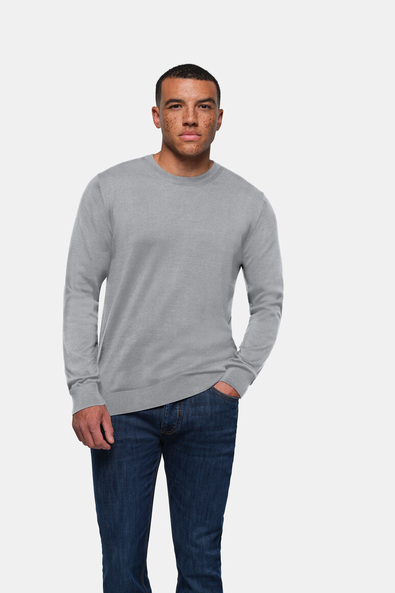 HAKRO 145 Pullover Premium-Baumwolle in Grau Meliert – Modellansicht