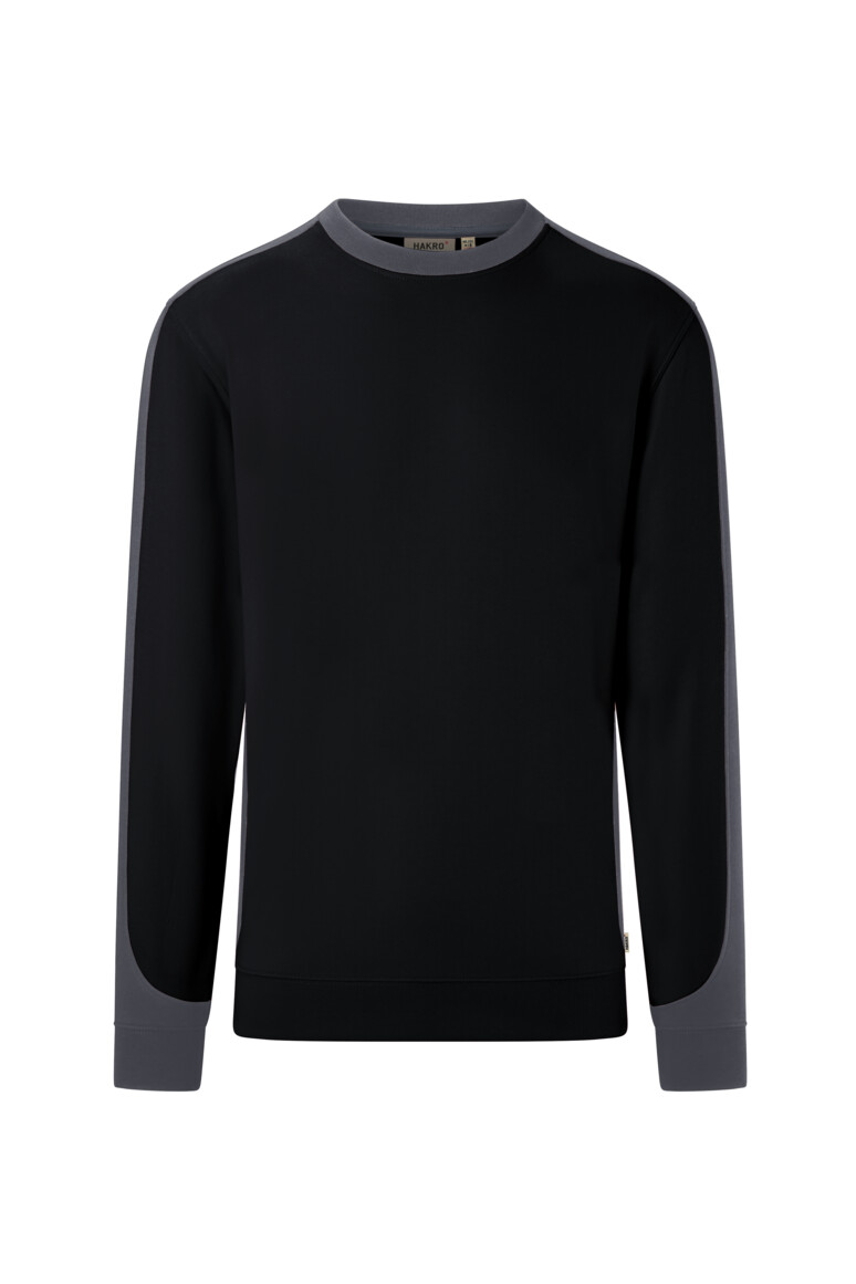 HAKRO 549 Sweatshirt Contrast MIKRALINAR® ECO in Schwarz/Karbongrau – Vorderansicht
