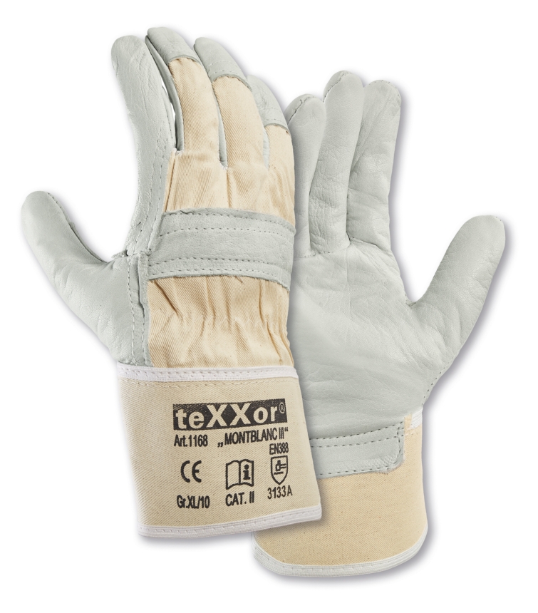 teXXor® Rindvollleder-Handschuhe MONTBLANC III in Leder Natur/Drell Weiß – Detailansicht