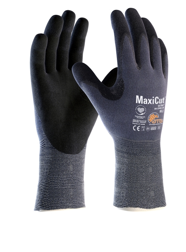 ATG® MaxiCut® Ultra™ Schnittschutz-Strickhandschuhe (44-3745-30) in Blau/Schwarz – Vorderansicht