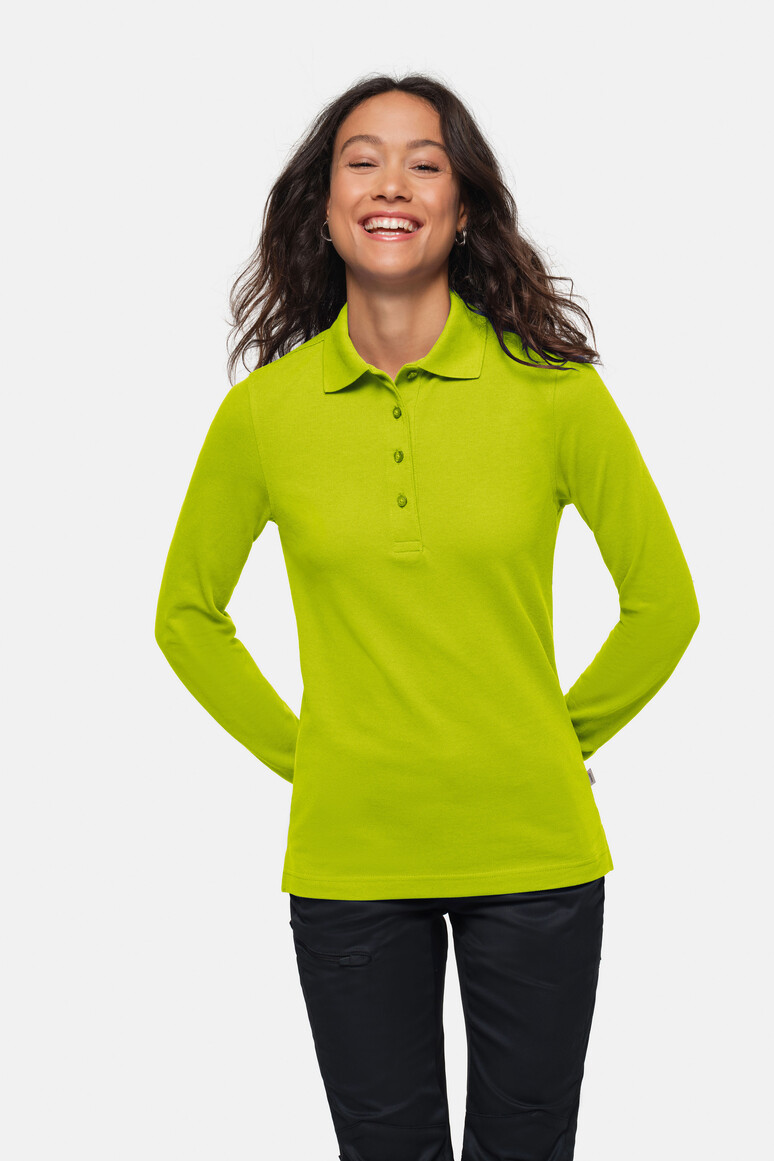 HAKRO 215 Damen Longsleeve-Poloshirt MIKRALINAR® in Kiwi – Modellansicht