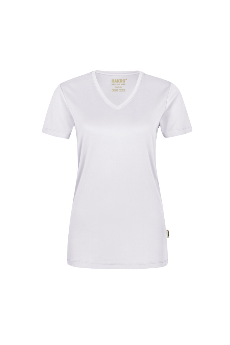 HAKRO 187 Damen V-Shirt COOLMAX® ECO in Weiß – Vorderansicht