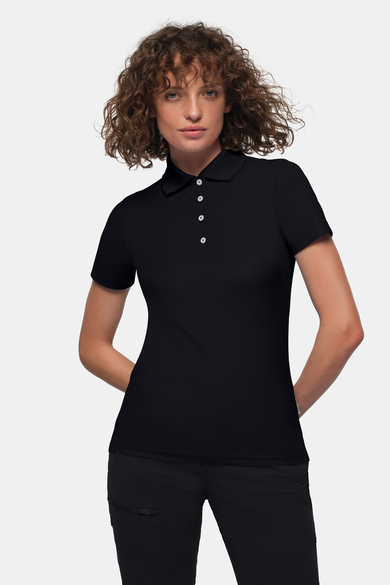 HAKRO 206 Damen Poloshirt COOLMAX® ECO in Schwarz – Modellansicht