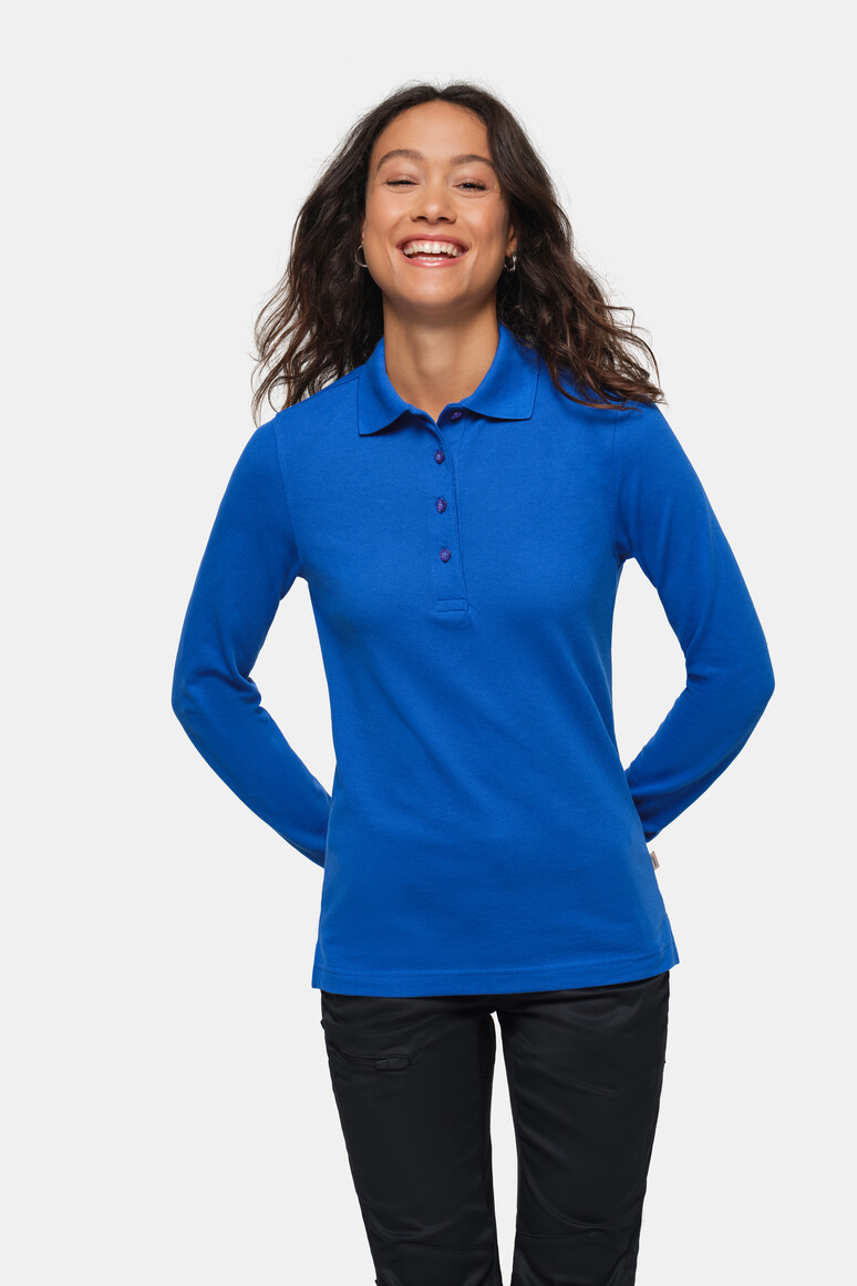 HAKRO 215 Damen Longsleeve-Poloshirt MIKRALINAR® in Royalblau – Modellansicht
