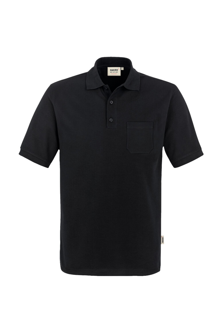 HAKRO 812 Pocket-Poloshirt MIKRALINAR® in Schwarz – Vorderansicht