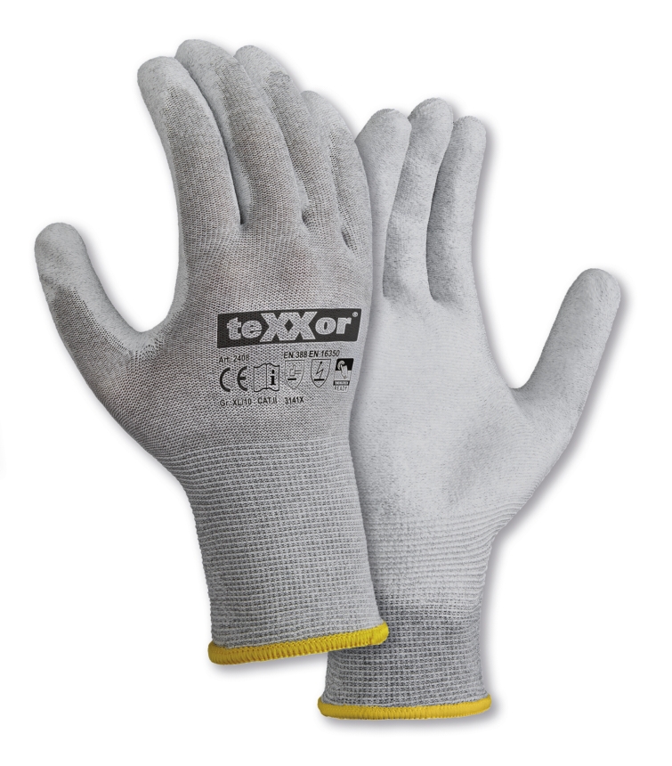 teXXor® Strickhandschuhe ESD 2 in Grau/ Weiß – Detailansicht