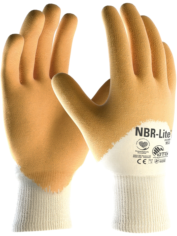 ATG® NBR-Lite® Nitril-Handschuhe (24-985) in Gelb/Weiß – Vorderansicht