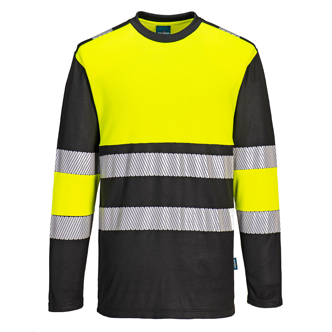 Portwest PW3 Hi-Vis Cotton Comfort Class 1 T-Shirt L/S in Gelb/Schwarz – Vorderansicht