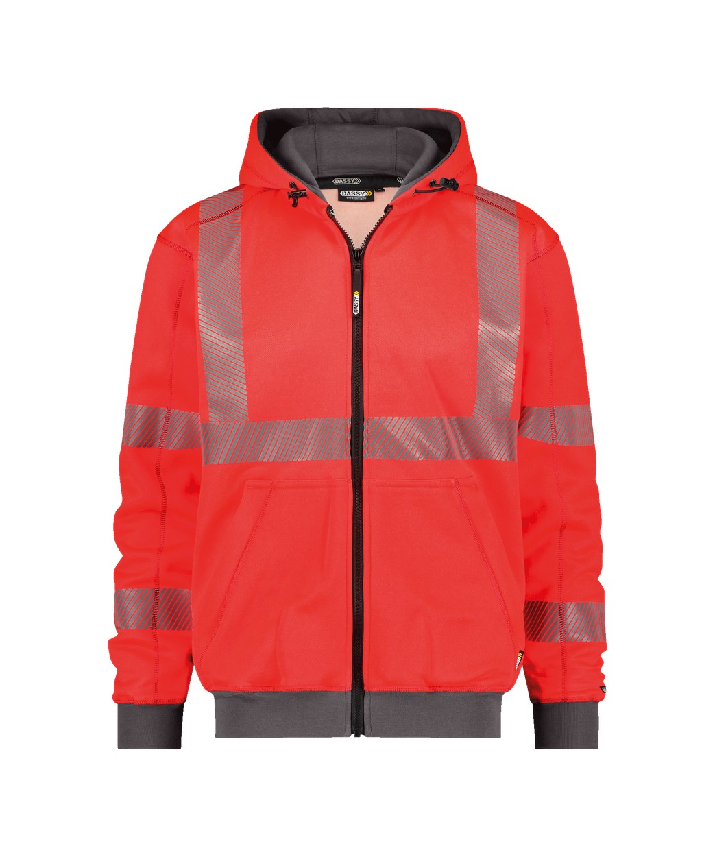 DASSY® Evans in Neonrot/Zementgrau – Vorderansicht