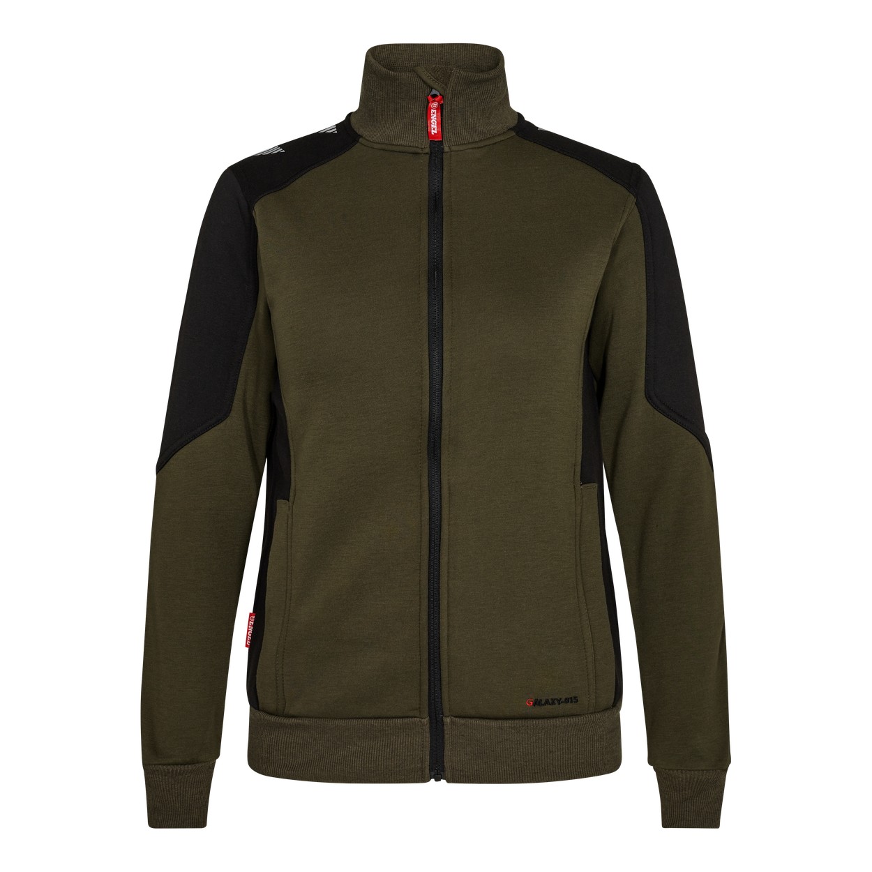 ENGEL Galaxy 8825-233 Damen Sweatcardigan in Forest Green/Schwarz – Vorderansicht