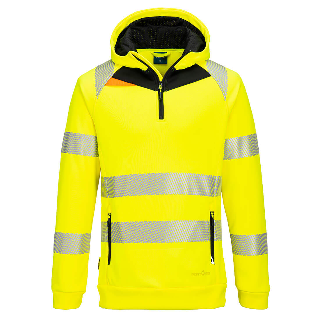 Portwest DX4 Hi-Vis 1/4 Zip Hoodie in Gelb/Schwarz – Vorderansicht