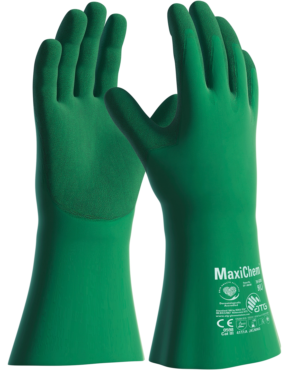 ATG® MaxiChem® Chemikalienschutz-Handschuhe (76-830) in Grün/Grün – Vorderansicht
