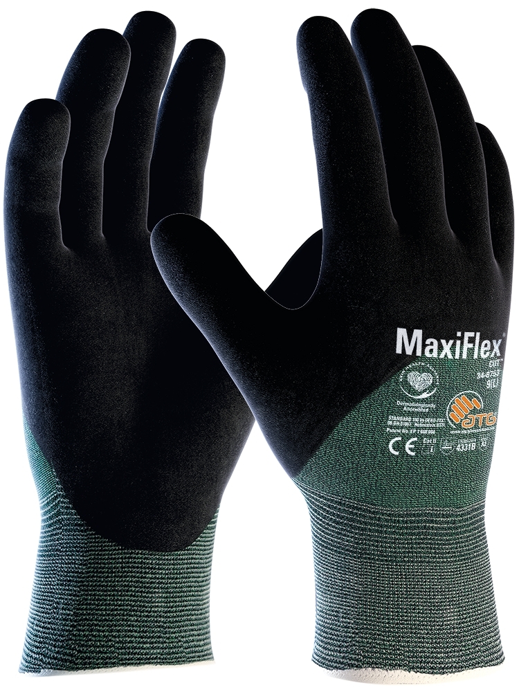 ATG® MaxiFlex® Cut™ Schnittschutz-Strickhandschuhe (34-8753) in Grün/Schwarz – Vorderansicht