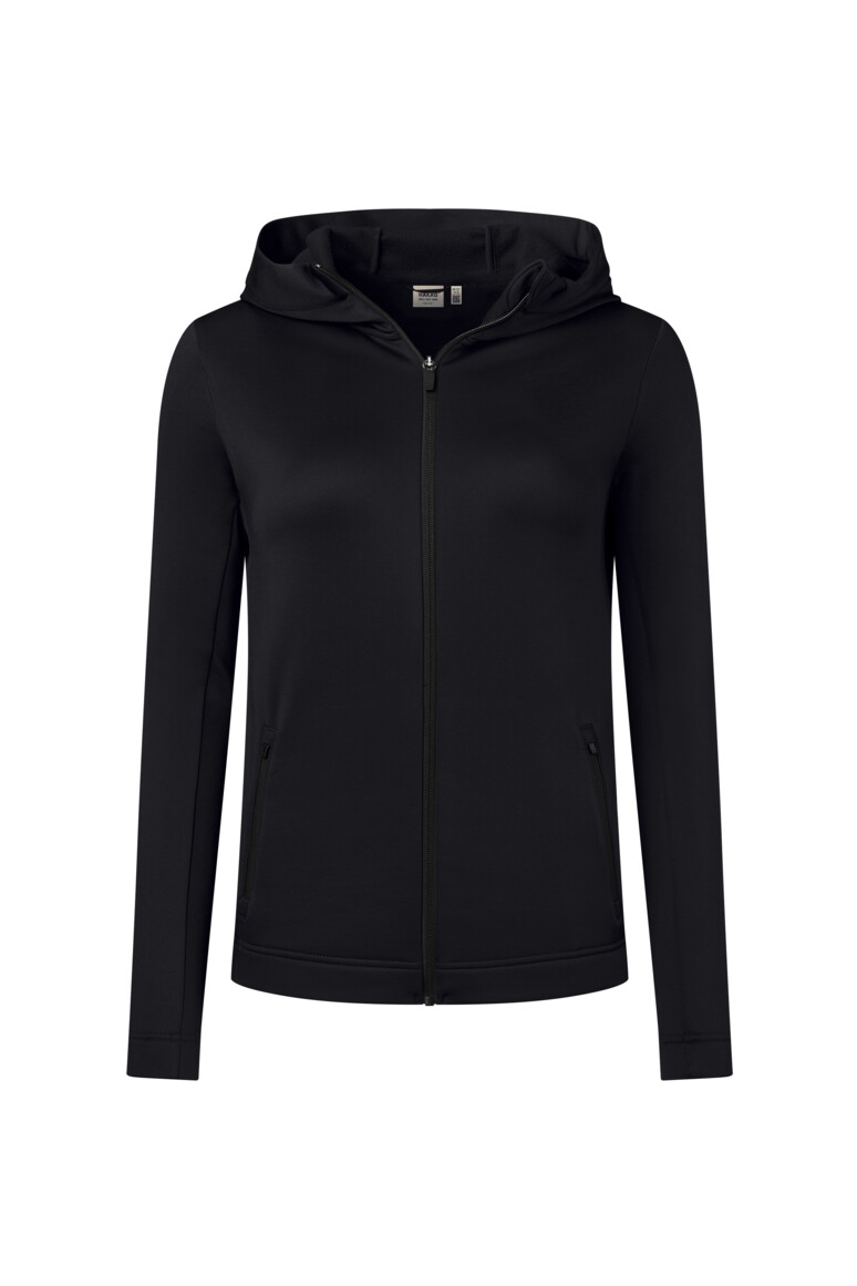 HAKRO 273 Damen Kapuzen-Tecjacke ECO in Schwarz – Vorderansicht