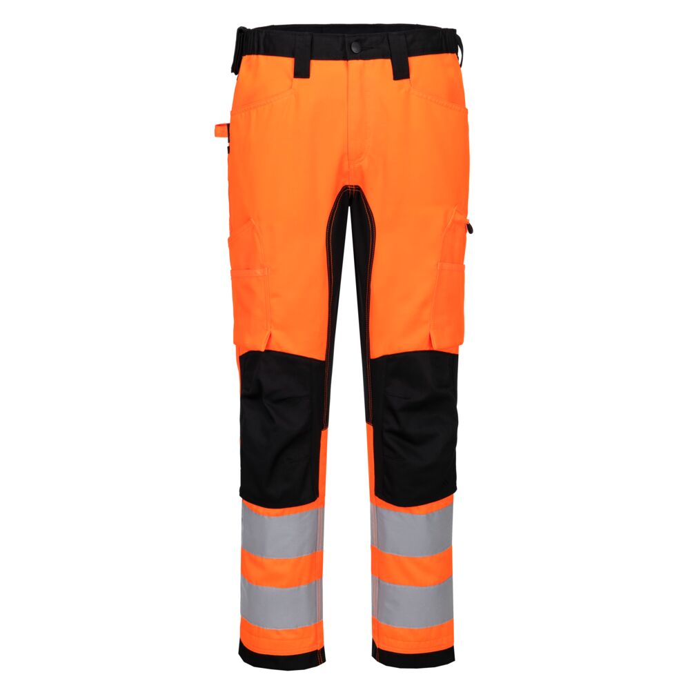 Portwest WX2 ECO Hi-Vis Stretch Trade Trouser in Orange/Schwarz – Vorderansicht