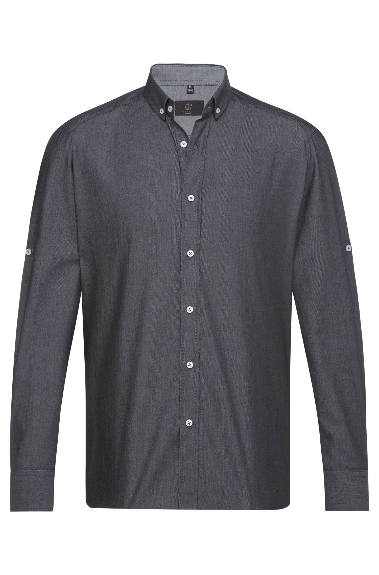 Greiff Herren-Hemd 1/1 RF Service in Denimoptik Anthrazit – Vorderansicht