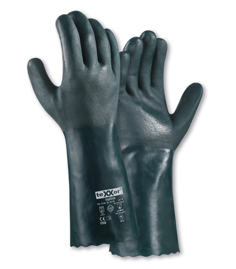 teXXor® topline Chemikalienschutz-Handschuhe PVC GRÜN in Grün – Detailansicht
