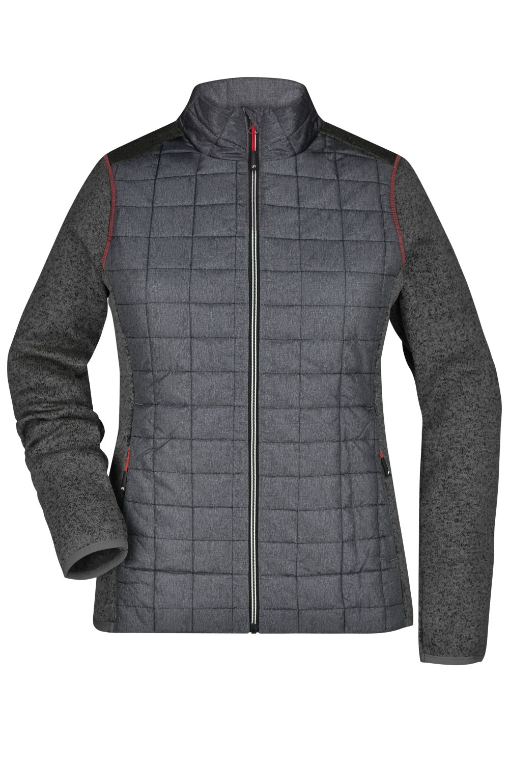 Daiber Ladies' Knitted Hybrid Jacket in Grey-Melange/Anthracite-Melange – Vorderansicht
