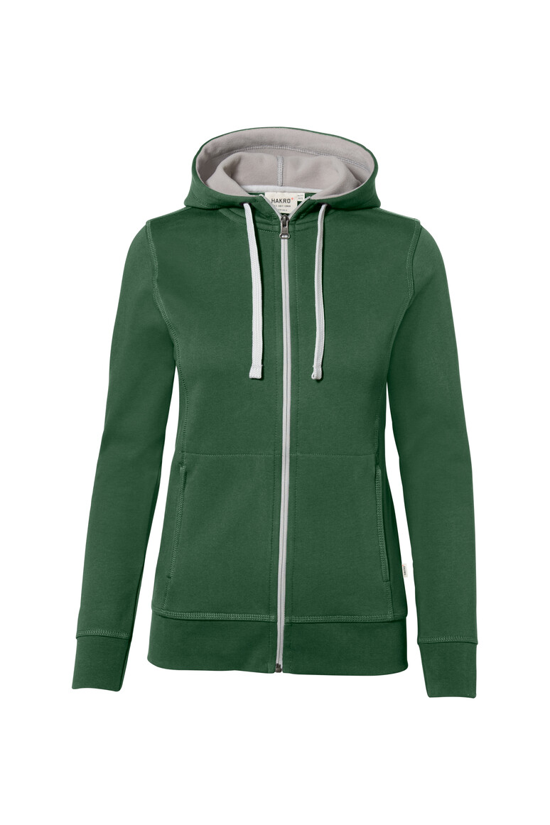 HAKRO 255 Damen Kapuzenjacke Bonded ECO in Tanne/Silber – Vorderansicht